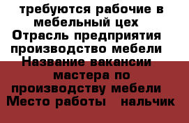 требуются рабочие в мебельный цех › Отрасль предприятия ­ производство мебели › Название вакансии ­ мастера по производству мебели › Место работы ­ нальчик - Кабардино-Балкарская респ., Нальчик г. Работа » Вакансии   